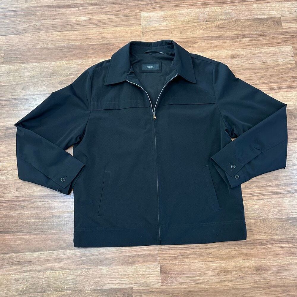 Alfani Full Zip Collared Long-Sleeve Jacket Coat Black | Men Size Large